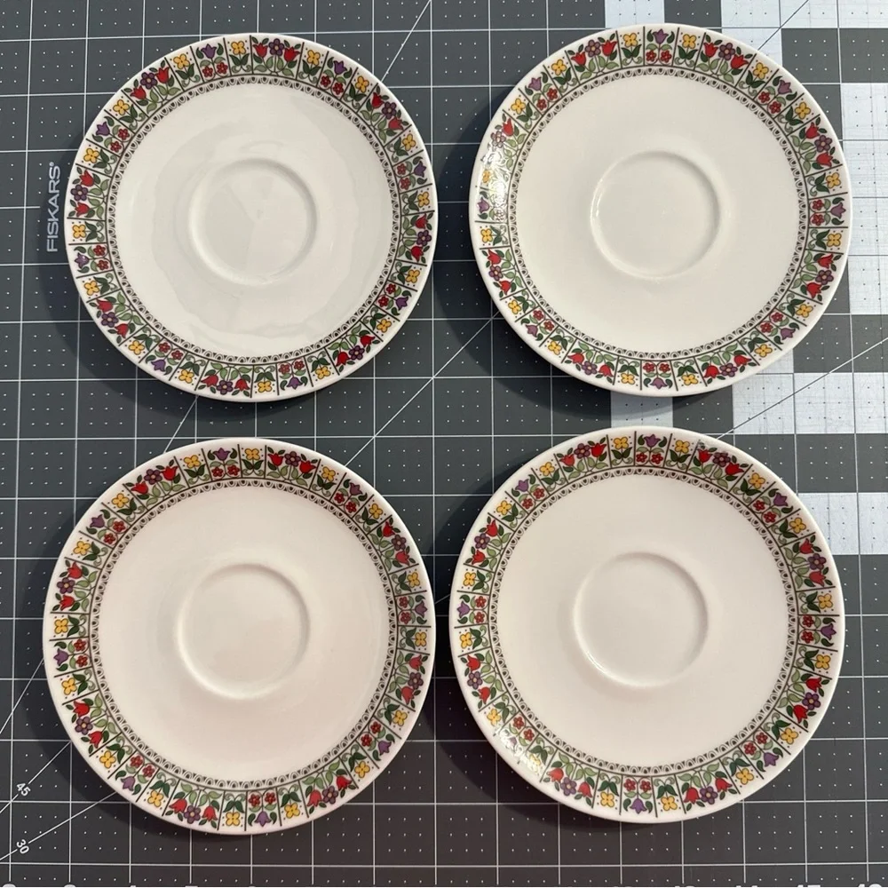 Royal Doulton Fireglow China Set of 4 Saucer Bread Plates 6.25 Inch Vintage